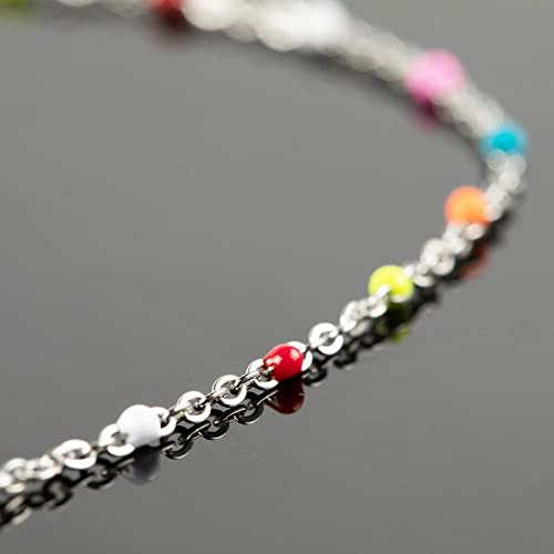UMAOKANG 33 Feet/10M Silver Jewelry Chains Soldered 304 Colorful Beaded Stainless Steel Link Cable Chain Necklace Bulk for Jewelry Making with 10 Lobster Clasps and 30 Jump Rings - color: Colorful Bead-Steel