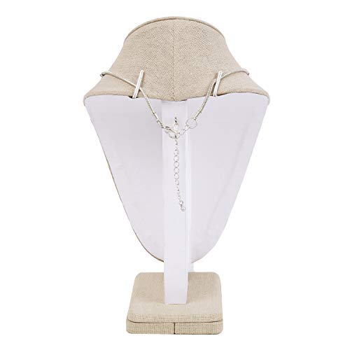 MOOCA 2 Pcs Linen Covered Wood Jewelry Display Necklace Chain Jewelry Bust Display Holder Stand, Necklaces Mannequin, 6 3/8 W x 4 1/4 D x 10 H in, Tan Linen - color: 6) Tan Linen, 2 pieces