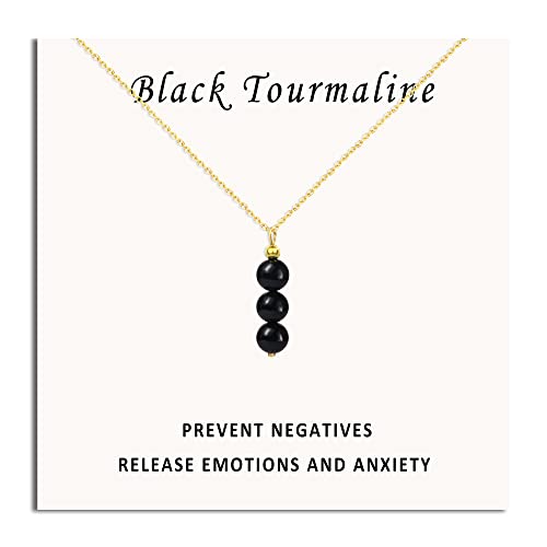 SmileBelle Crystal Necklace, Jade Necklace for Women as Anniversary Birthday Mothers Day Gifts for Women 14k Gold Black Tourmaline as Birthstone Jewelry for Girls Dainty Crystal Jewelry - color: Black Tourmaline