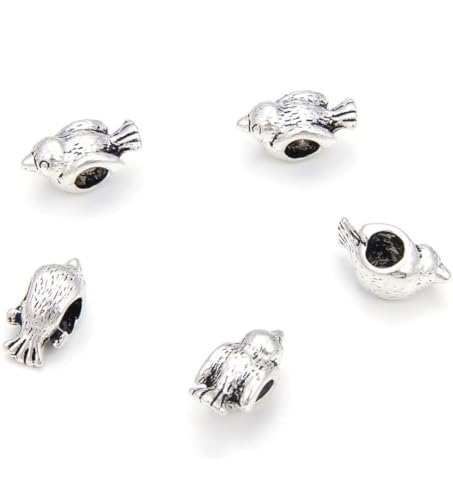 40pcs Cute Bird Symbol of Freedom and Hope Large Hole Animal Loose Beads (4.5mm Hole) Antique Silver Metal Spacer for DIY Craft Jewelry Making MEC-A9 - size: Bird