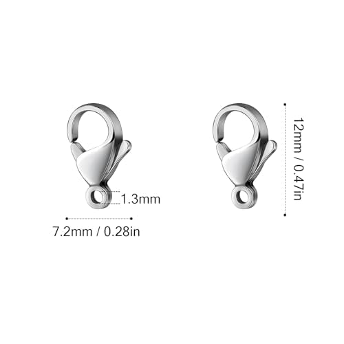 [12MM/ 120PCS] Stainless Steel Lobster Clasps for Jewelry Making 304 Stainless Steel Lobster Claw Clasps Bulk for DIY Crafts Jewelry Making - color: 12mm stainless steel