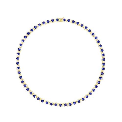 Gemsme 18K White Gold Plated Halo Necklace 5.0mm Round Cubic Zirconia Classic Tennis Necklace - color: Yellow Gold - Blue, size: 22 inch