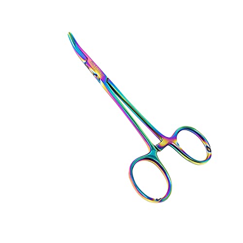 Mosquito Hemostat Forceps Curved 5" German Stainless Steel with Multi Color Rainbow Titanium Coating by ArtZone - size: 5 In., style: Curved