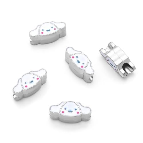 40pcs Cute Dog Puppy White Enamel Large Hole Animal Loose Beads (4.5mm Hole) Antique Silver for Earrings Bracelet Necklace Anklet Jewelry Making MEC-A11 - size: Dog (Enamel)