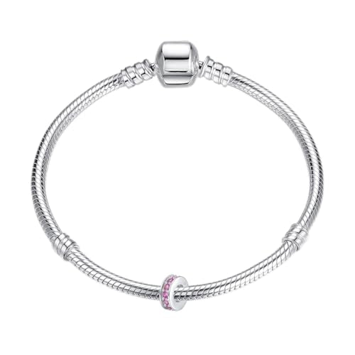 Clip Stopper Charms Sterling Silver Rondelle Spacer Bead Charm Stopper Charm for Pandora Charm Bracelets - color: Pink (2 pcs )