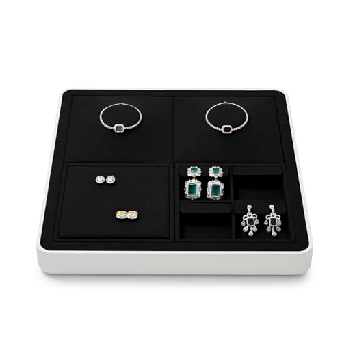 Oirlv Microfiber Jewelry Tray Showcase Display Base Empty Plate Luxury Multi-Compartment Jewelry Organizer - style: P13725