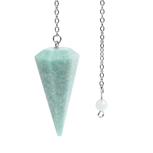 Justinstones Natural Blue Amazonite Gemstone Rock Crystal Hexagonal Pointed Reiki Chakra Pendant Pendulum - color: Blue Amazonite