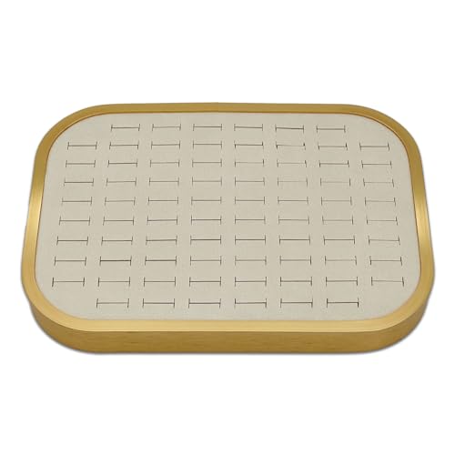 TheDisplayGuys - Aluminum Jewelry Organizer Display Tray - Faux Suede Insert - 76 Ring Holder Slots - Gold/Beige - color: Beige Suede, size: Ring Slots - 76, style: Aluminum - Gold