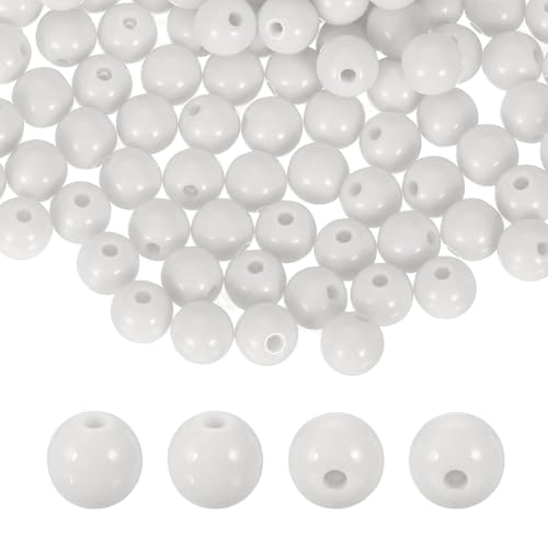 HARFINGTON 200pcs White Acrylic Round Beads 8mm Dia 1.9mm Hole Plastic Resin Smooth Balls Loose Bead for Jewelry Making Bracelets Necklace Earrings DIY - color: White, size: 8mm
