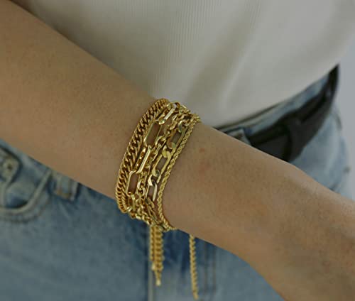 Waterproof Gold Chain Bracelet For Women Non Tarnish,14K Gold Plated Link Dainty Bracelets Stake Layered Bracelet Set Hypoallergen Gold Jewelry - color: Style-9
