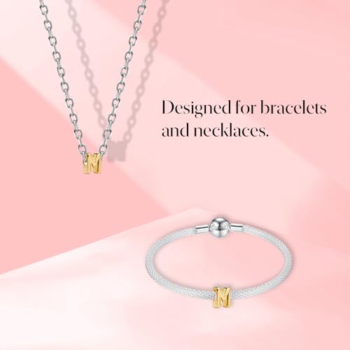 S925 A-Z Bead Charms,Initial Letter Alphabet, 14K Gold Plated, for Bracelet Necklace, Gift for Mothers Nurses Day Graduation Birthday Anniversary, for Girlfriend Family Friend, for Pandora - style: M