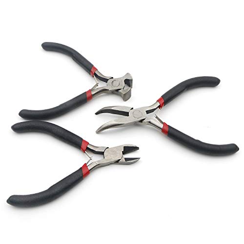 3Pcs Mini Pliers Set-5 Inch Bent Nose Pliers, 4.5 Inch End Cutting Nipper, 5 Inch Diagonal Pliers DIY Jewelry Tool Sets (Black)