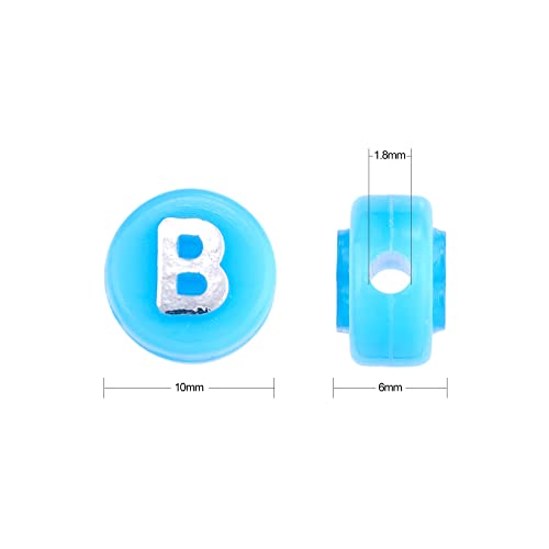 BEEFLYING 632Pcs 10MM Round Acrylic Letter Beads, Sky Blue - color: Sky Blue