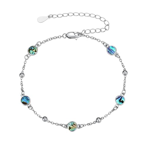 HPQQ Anklet Bracelet for Women 925 Sterling Silver Natural Stone Chain Bead Ankle Bracelet Beach Summer Fine Jewelry Mothers Day Birthday Gifts for Women Mom Wife - color: Bracelet-7"-9"-Abalone