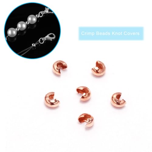 1400 Pieces Brass Tube Crimp Beads Wire Guardians Crimp Bead Knot Covers Bead Tips Knot Covers for DIY Bracelets Necklaces Jewelry Making Crafts Supplies(Rose Gold) - color: Rose Gold