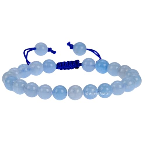 ANAYA AGATE Energy Protection Crystal Handmade Adjustable Bead Bracelet Perfect for Men, Women’s Christmas Gift - Gemstone Healing Stretch Bracelet Pulsera Para Hombre Mujer Stocking Stuffer - color: Aquamarine
