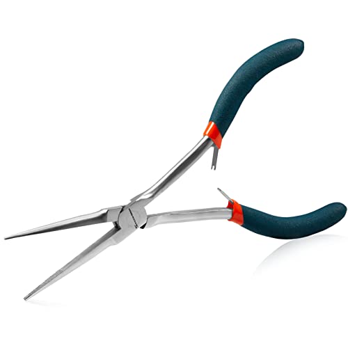 SPEEDWOX 7 Inches Long Reach Needle Nose Pliers with Teeth, Extra Long Nose Mini Precision Wire Looping Pliers for Jewelry Making, Bending Wire and Small Object Gripping - style: Needle Nose Pliers with Teeth