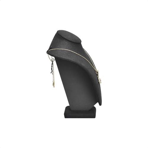 MOOCA Small Linen Covered Wood Jewelry Display Necklace Chain Jewelry Bust Display Holder Stand, Necklaces Mannequin, 7 1/4 in Height, Black Linen - color: 8) Black Linen, 1 piece