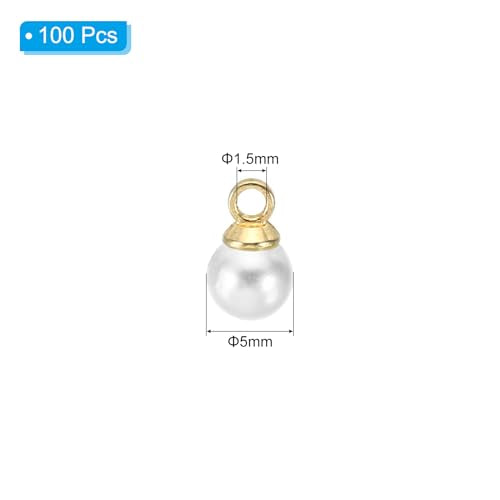 PATIKIL Pearl Charm, 100pcs Pearl Beads Faux Pearl Pendant Charm DIY for Jewelry Making Bracelets Earrings Necklace Crafts - color: Golden White, size: 5mm