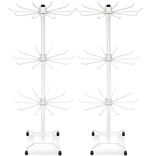 BBTO 2 Pcs Rotating Display Stand Jewelry Display Rack with Hooks Metal Earrings Stand for Vendors Necklace Bracelet Selling(White,28.35 x 11.81 Inch) - color: White, size: 28.35 x 11.81 Inch