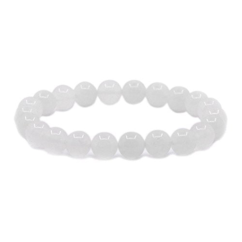Justinstones 8mm Round Beads Stretch Bracelet 7 Inch Unisex - color: White Quartz