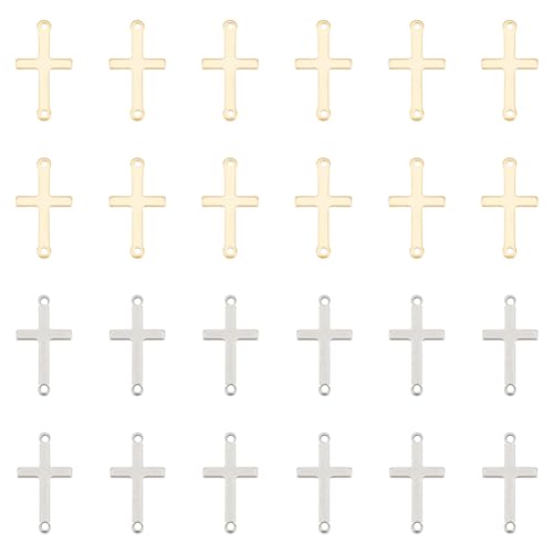 UNICRAFTALE about 60Pcs 2 Colors Stainless Steel Cross Connector Charms Links Easter Theme Crucifix Cross Charms Double Hole Sideways Cross Links Pendants for Bracelet Necklace Jewelry Making 23mm