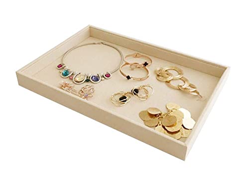 Large Beige Premium Quality Velvet Jewelry Display Box Tray Stackable Practical Trade Show Home Store Open Tray - color: Flat Tray