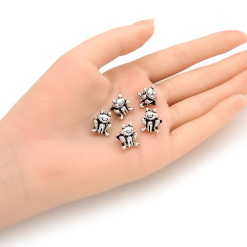 40pcs Cute Frog Symbol of Abundance Bead Large Hole Animal Beads (4.5mm Hole) Antique Silver Metal Spacer for DIY Craft Jewelry Making MEC-A15 - size: Cute Frog