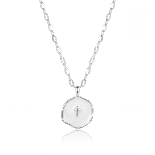 Mothers Day Gifts for Mom Cross Necklace for Women Dainty 14K Gold Plated Cross Coin Necklace Simple Round Disc Pendant Minimalist Cute Charm Everyday Religious Jewelry Gifts - style: sequin chain silver