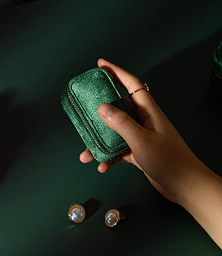 TAIMY Travel Jewelry Case, Mini Jewelry Travel Case, Velvet Small Travel Jewelry Box, Portable Jewelry Travel Organizer Box for Rings Earrings Necklaces(Emerald Green) - color: Mini-Emerald Green