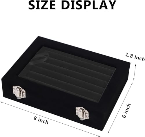 Jewelry Box Rings Organizer Tray 7 Slots Velvet Jewelry Earring Storage Box With Transparent Lid Jewelry Display Case for Girls Women (Black) - color: Black