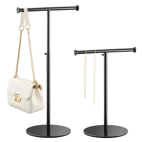 niffgaff 2 Pack 15‘’-24‘’ T Bar Purse Display Stand Tabletop: Adjustable Height Handbag Holder, Countertop Hanging Rack for Long Necklace Scarf Lanyard, Black - color: Black