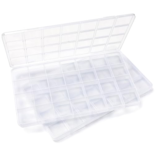 IOOLEEM 28 Grids Plastic Bead Organizer Box, Organizer Container Storage Box, Dividers for bead arts and crafts.(2 Pack) - color: Clear, size: 28 Grids (2 pack)