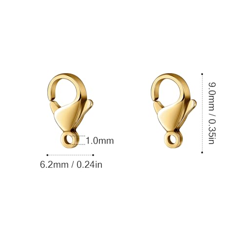 [9MM/ 100PCS] Gold Lobster Clasps for Jewelry Making 18K Gold PVD Plated 304 Stainless Steel Lobster Claw Clasps Bulk for DIY Crafts Jewelry Making - color: 9mm gold