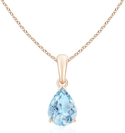 Angara Natural Aquamarine Solitaire Pendant for Women | Pear-Shaped Aquamarine Solitaire Pendant in 14K Solid Gold/Silver/Platinum With 18" Chain | March Birthday, Gemstone Jewelry Gift