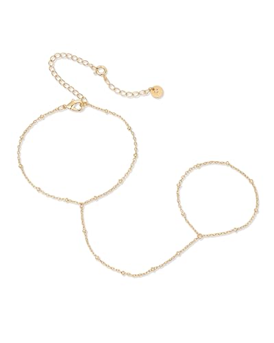PAVOI 14K Gold Plated Hand Chains for Women - Adjustable Hand Chain Bracelet and Ring - Trendy Gold Handchain Bracelet Stack Summer Jewelry - Beads, Pearl, and Cubic Zirconia Body Jewelry - style: Satellite