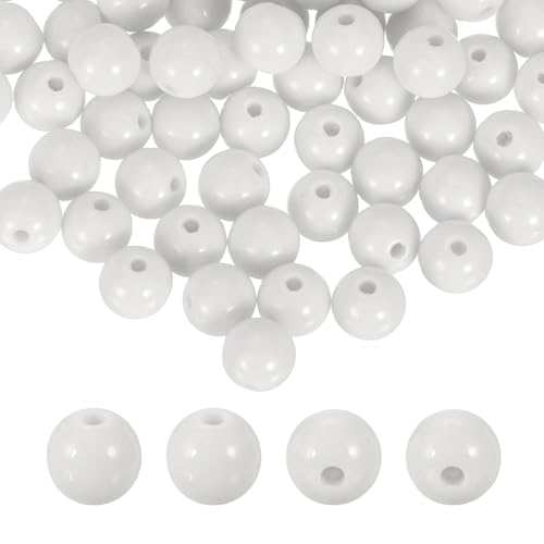 HARFINGTON 200pcs White Acrylic Round Beads 10mm Dia 1.9mm Hole Plastic Resin Smooth Balls Loose Bead for Jewelry Making Bracelets Necklace Earrings DIY - color: White, size: 10mm