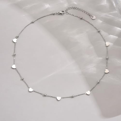 Gold Chain Necklace for Women 18K Gold Plated Dainty Star Cross Heart Cuabn Choker Chains Stainless Steel Trendy Jewelry Christmas Gifts - color: Heart-White Gold