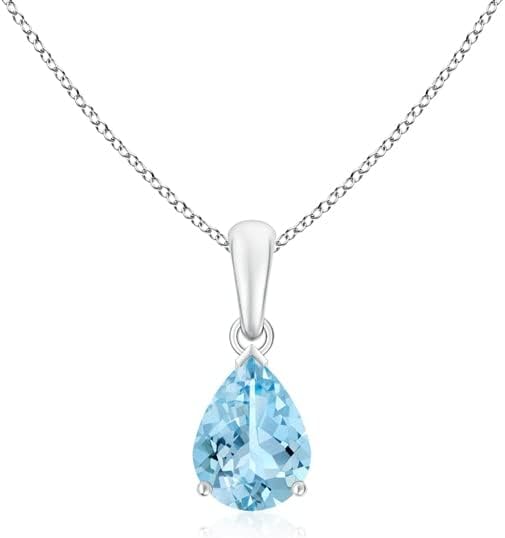 Angara Natural Aquamarine Solitaire Pendant for Women | Pear-Shaped Aquamarine Solitaire Pendant in 14K Solid Gold/Silver/Platinum With 18" Chain | March Birthday, Gemstone Jewelry Gift