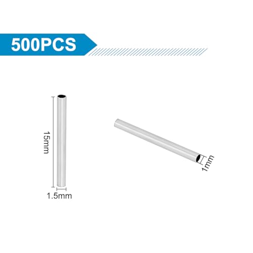 PH PandaHall 500pcs 15mm Long Stainless Steel Tube Beads Straight Tube Charms Metal Smooth Finding Beads for Jewelry Crafts Making Findings - size: 15mm long