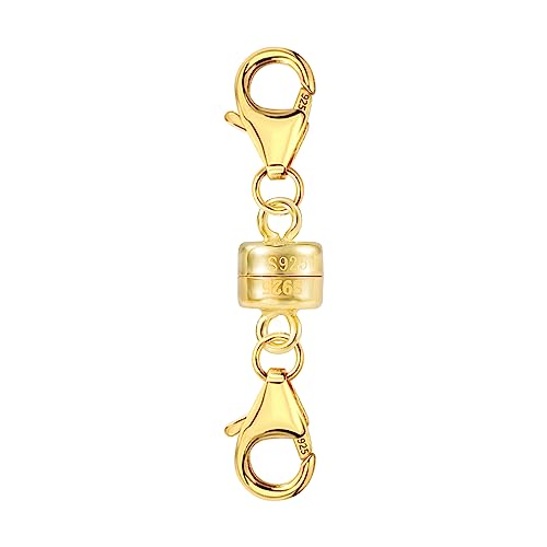 Magnetic Necklace Clasps and Closures 14K Gold Plated 925 Sterling Silver Double Lobster Clasp Magnetic Jewelry Clasps for Necklaces Bracelet - color: C-14K Gold