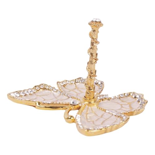 Matashi Butterfly Jewelry Holder for Women, Enamel - Gold Plated Jewelry Stand Organizer Ring Holder w/Crystals, Gift for Mom on Christmas, Mother’s Day, Birthday, Anniversary, Valentine’s Day, White - color: White