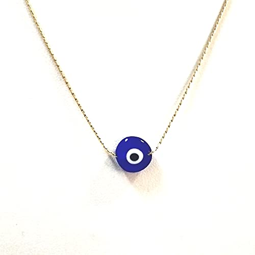 10mm Handmade Lampwork Glass Dark Blue Evil Eye Bead with Real 14kt Gold Filled Fine 0.6mm Chain NECKLACE. Made to your size. - size: 20" 50cm