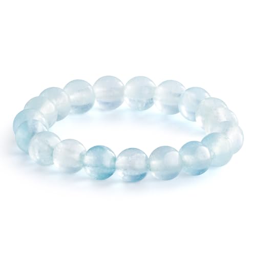 NLIEO Natural Gemstone Stretch Beaded Rings for Women Stackable Dainty Elastic Crystal Rings Jewelry - style: Aquamarine