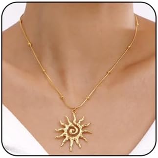 PINK TOWN Sun Necklace for Women Vintage Bohemian Spiral Sun Pendant Necklace Unique Gold Statement Sun Necklace Boho Style Jewelry