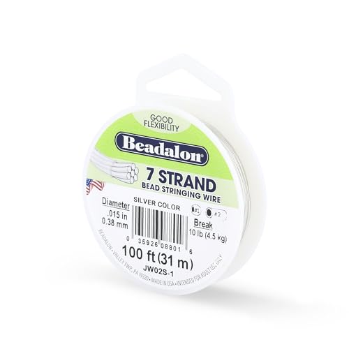 Beadalon 7 Strand Bead Stringing Wire, 0.015 in / 0.38 mm, Silver Color, 100 ft / 31 m - color: Silver, style: .015 in / 0.38 mm , 100 ft / 31 m