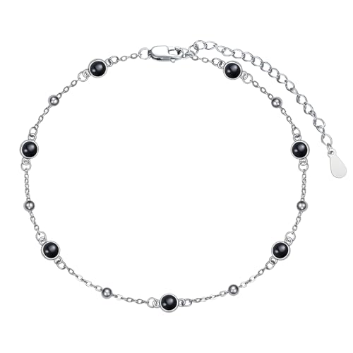 HPQQ Anklet Bracelet for Women 925 Sterling Silver Natural Stone Chain Bead Ankle Bracelet Beach Summer Fine Jewelry Mothers Day Birthday Gifts for Women Mom Wife - color: Anklet-9"-11"-Black Onyx