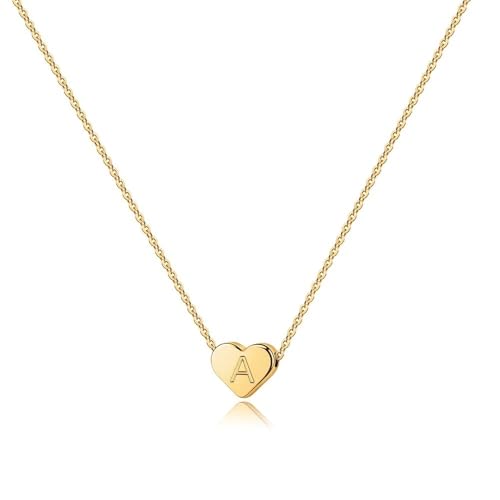 Turandoss Mothers Day Gifts for Mom Wife - Dainty 14K Gold Plated Heart Initial A-Z Pendant Letter Heart Necklace Birthday Mothers Day Gifts for Women Girls - style: A.