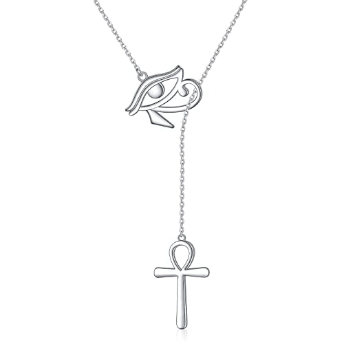 Long Necklace Sterling Silver Larait Bar Y Lariat Long Chain Drop Adjustable Necklace Gift for Her, 30" - style: Long Eye of Horus Necklace