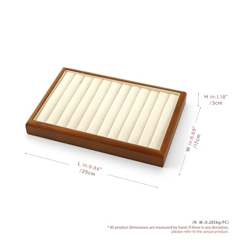 11 Slots Solid Wood Jewelry Tray Microfiber Ring Earring Drawer Organizer Holder for Storage Display (Cream White) - style: 11 Slot